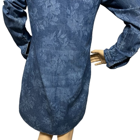 GAP 1969 Blue XS Floral Print White Pearl Snap Button Denim Dress in EUC - Picture 7 of 13